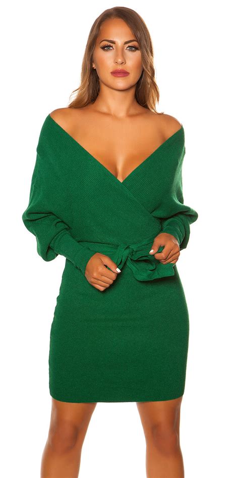 sexy lange mouw gebreide jurk wikkel  groen gebreide jurk