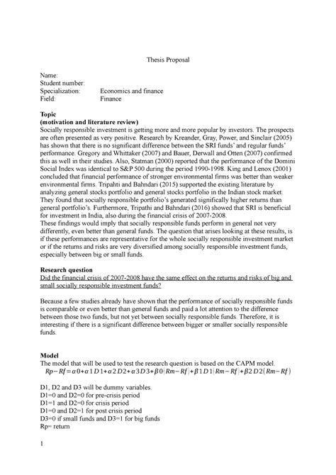 thesis proposal thesis proposal  student number