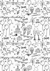 Birthday Printable Coloring Paper Meinlilapark Pages Doodle Ausdruckbares Geschenkpapier Wrapping Party Happy Freebie Drawing Papier Doodles Stickers Para Dibujos Read sketch template