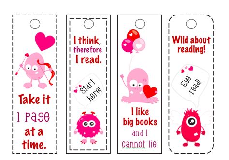free printable bookmarks funny monster valentine s day