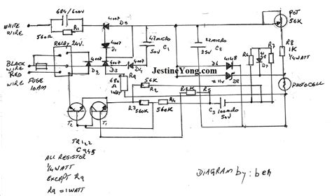 daynight switch sensor light repair  hand drawn schematic diagram electronicsrepairfaqcom