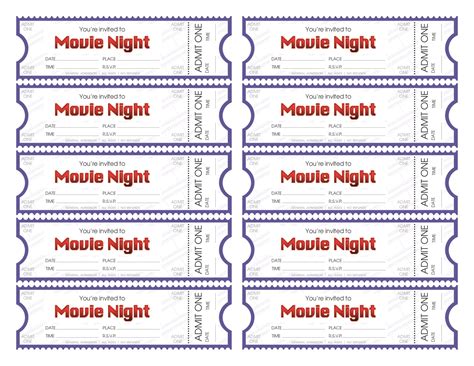 printable  night ticket printable
