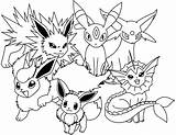 Pokemon Eevee Coloring Pages Evolutions Printable Together sketch template