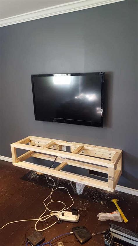 diy floating entertainment unit  wall covering