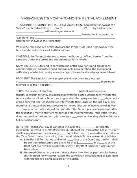 massachusetts lease agreement   official  word