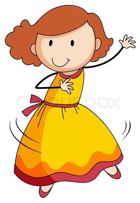 happy girl in yellow dress dancing stock vector colourbox