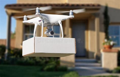 unmanned aircraft system uav quadcopter drone delivering package stock image image  package