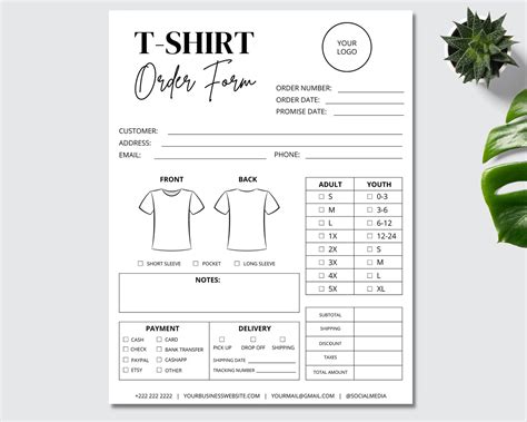 editable  shirt order form template printable small business etsy