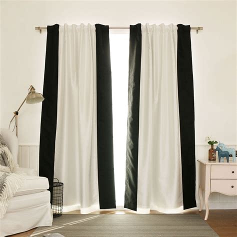 quality home faux silk colorblock blackout curtain ivoryblack