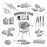 Grill Barbecue Vector Illustration Drawing Drawn Elements Set Sketch Hand Drawings Desenho Getdrawings Beef Churrasco sketch template