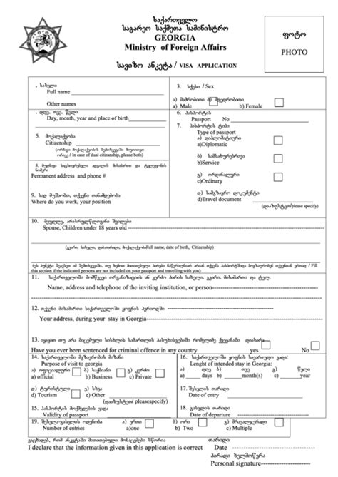 fillable georgia visa application form printable pdf download