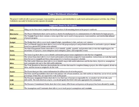 project workbook information sheet templates  allbusinesstemplatescom