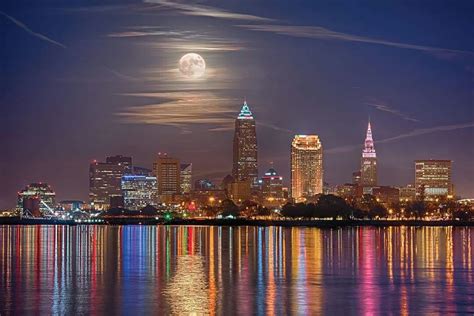 Fantastic View Of Cleveland At Night Taken From Lake Erie Cleveland