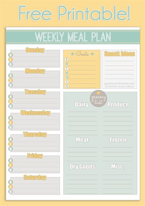 weekly meal planner  printable printabledietplancom