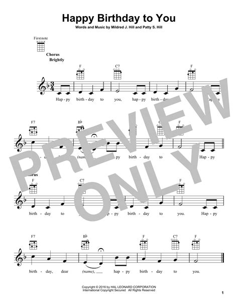 Happy Birthday To You Sheet Music Mildred And Patty Hill Ukulele