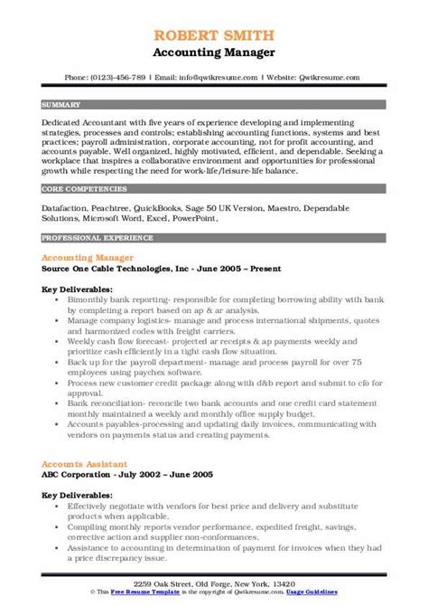 accounting manager resume samples qwikresume