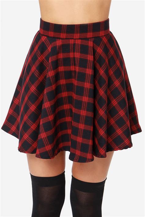 red skirt plaid skirt mini skirt high waisted skirt 47 00