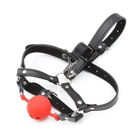 Leather Silicone Sub Mouth Gag Head Strap Restraint Harness Nose Hook