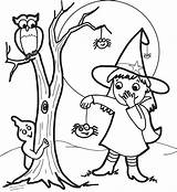 Witch Coloring Pages Cute Kids Face Cartoon Drawing Halloween Print Spider Owl Ghost Witches Color Printable Scary Pretty Getdrawings Getcolorings sketch template