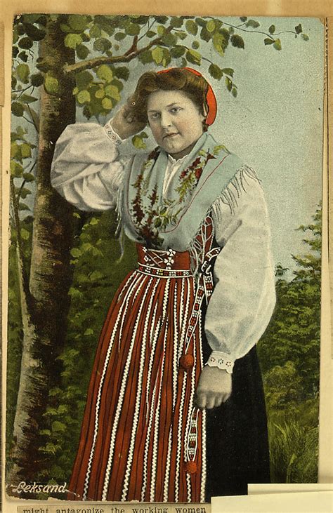 Postcard Labeled Leksand Shows Swedish Woman In Traditional Folk