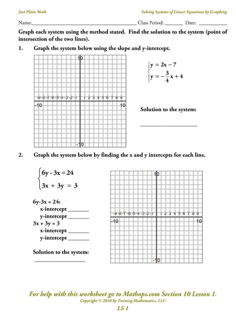 solving systems  equations  graphing worksheet db excelcom