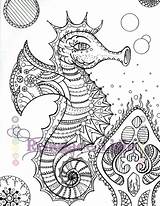 Coloring Seahorse Zentangle Adult Book Instant sketch template