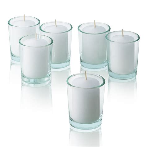 White Votive Candles With Clear Glass Round Votive Candle Holders Set