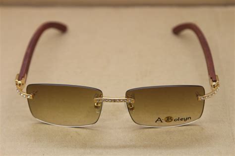 Cartier Big Diamond 8200757 Sun Glasses Rimless Decor Wood Frame Men