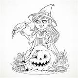Coloring Pages Halloween Raven Witch Adults Pumpkins Carved Mushroom Smiling Color sketch template