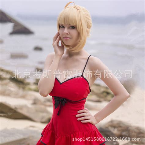 Saber Fgo Fate Extra Nero Cosplay Costume Women Red Bikini Dress