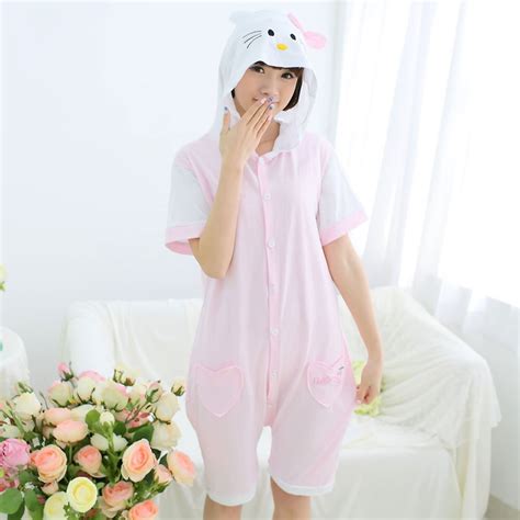 summer unisex cotton anime pijama cartoon short sleeves kt cat adult