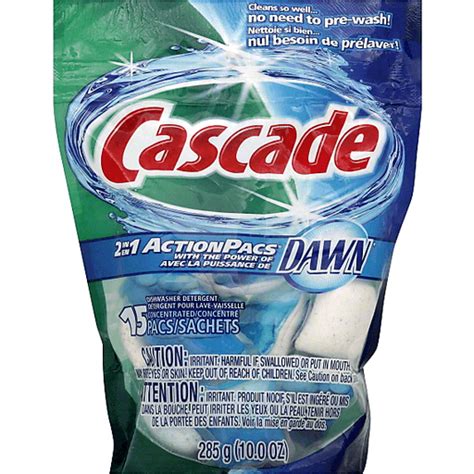 cascade® dawn® fresh scent action pacs dishwasher detergent 15 ct pouch