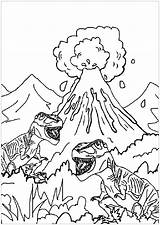Coloring Dinosaurs Kids Pages Volcano Print Funny Printable sketch template