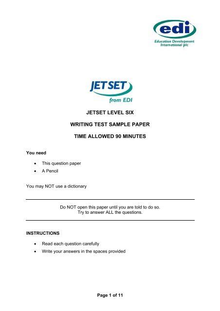 jetset level  writing test sample paper time allowed lcci croatia