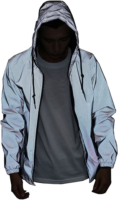 newl women reflective jacket casual hiphop windbreaker night sporting coat hooded fluorescent