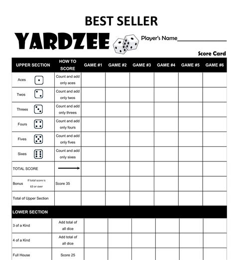 printable yardzee yahtzee laminated score sheet scorecards  rules multi player  instant