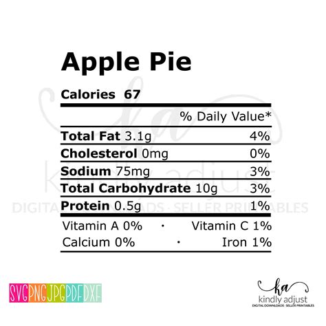 Apple Pie Nutrition Facts Svg Nutrition Facts Png Nutrition Etsy