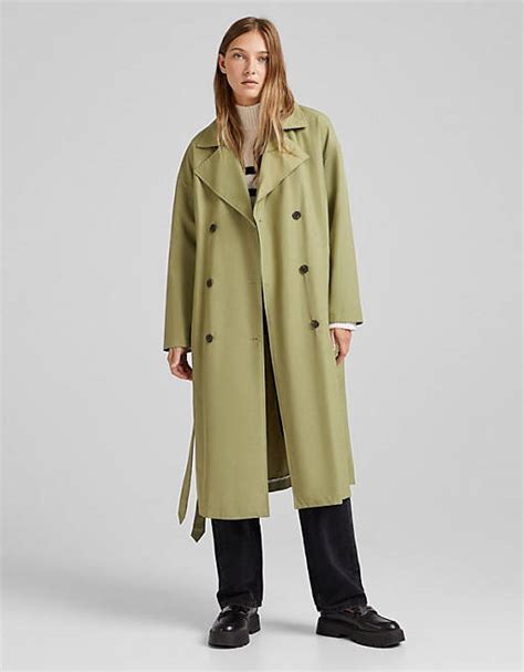 bershka lange trenchcoat  kaki asos