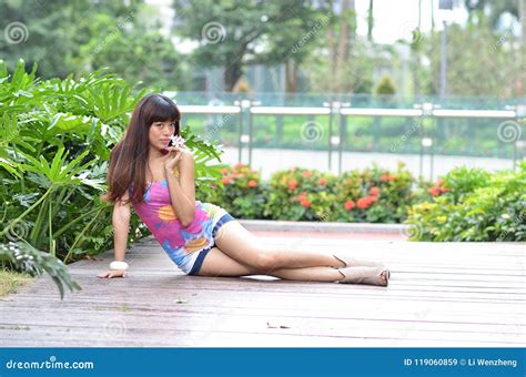 Beautiful Asian Girl Shows Her Youth In The Park Stock Image Image Of