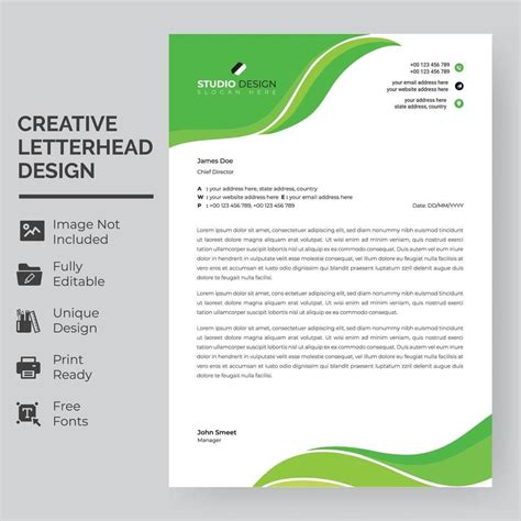 letterhead template wave design clipart lorem ipsum green leaves