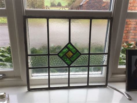 Vintage Stained Glass Leaded Light Window Pane 46x40 Cm In Lichfield