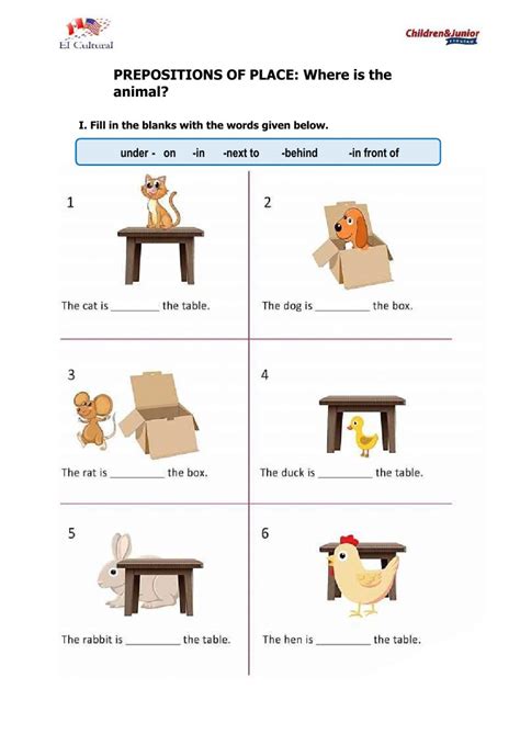 preposition  place exercise  tercero de primaria