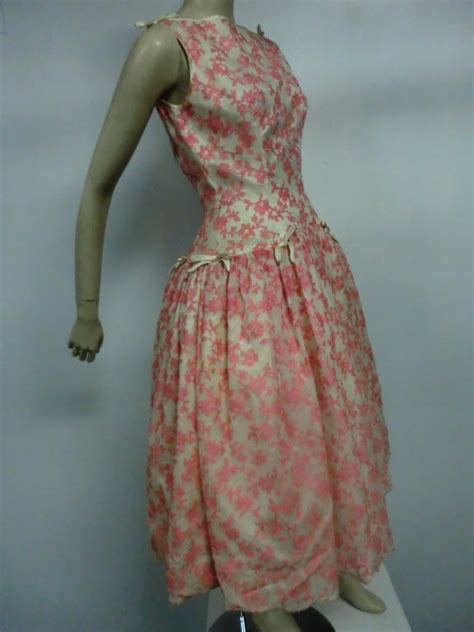 50s dropped waist pink lace floral party dress w underpinnings at 1stdibs