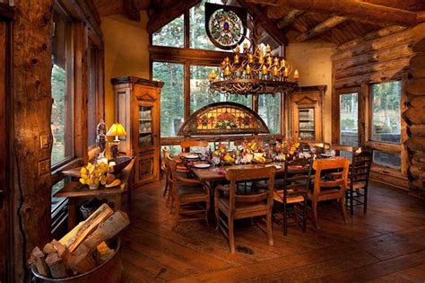 cozy cabin dining room          log cabin dining room