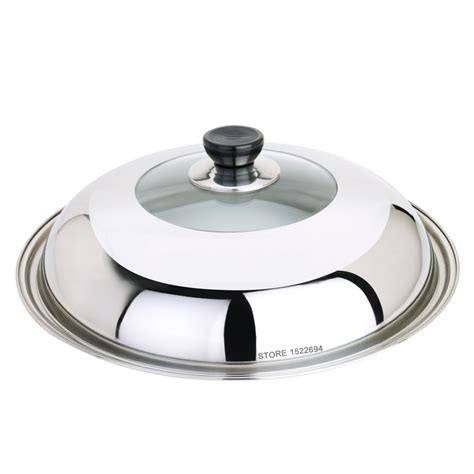 diameter cm cooking lid visible body wok lid stainless steel pan cover high clear glass lid