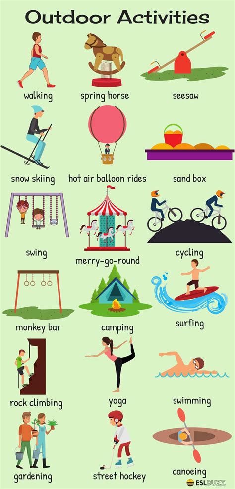 outdoor activities vocabulary  english eslbuzz
