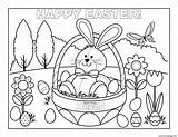 Easter Bunny Coloring Cute Rabbit Eggs Pages Happy Printable Print Color sketch template