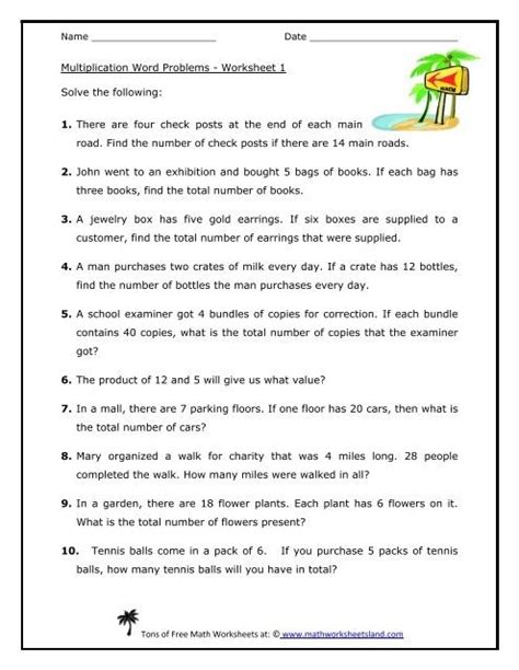 multiplication word problems worksheets grade  worksheets master