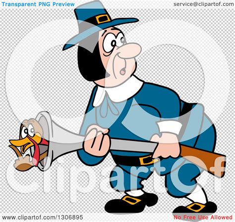 clipart of a cartoon turkey bird hiding in a pilgrim man s musket gun