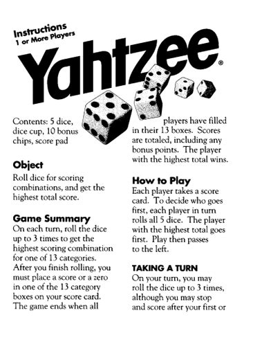 heres  set  official yahtzee playing rules  hasbro yahtzee